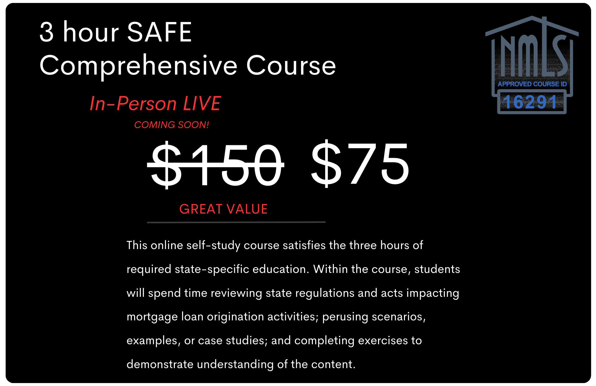 3 hour SAFE Comprehensive Course